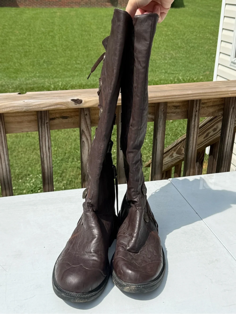 Over-the-Knee Lace-Back Riding Boots in Dark Brown
